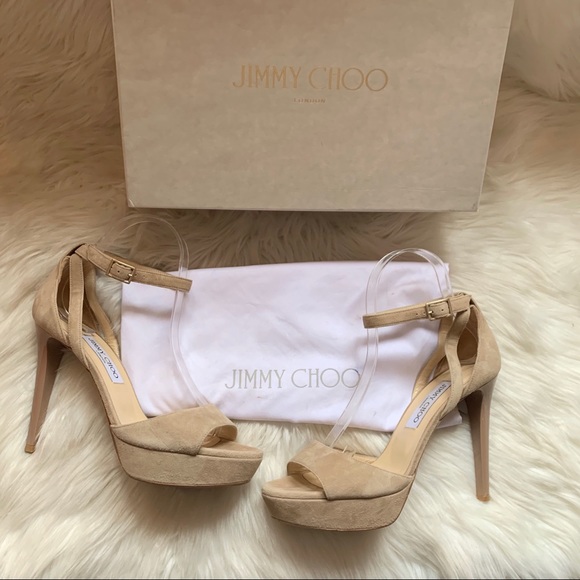 JIMMY CHOO Kayden Suede Patent Heel Platform Heels - Picture 3 of 9